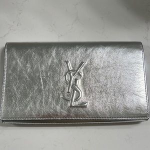 Silver YSL clutch